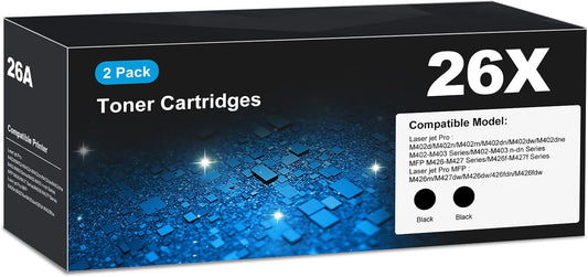 CF226X 26X Toner Cartridges Black (2-Pack) for HP 26X 26A CF226A, Laser Jet M402n M426fdw Toner Cartridges, CF226 for Laser Jet pro M402n M426fdw M402dn M402dw M402m Pro MFP M427dw M426dw M426fdn