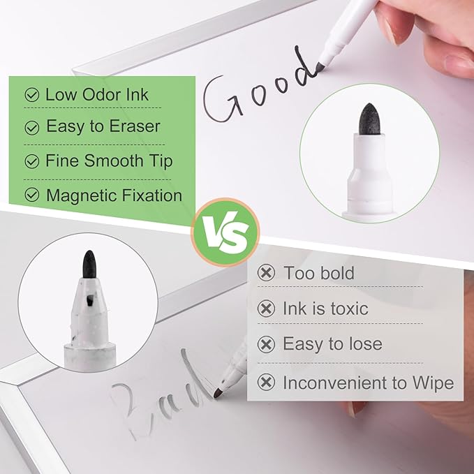 200 Pcs Black Magnetic Dry Erase Markers with Eraser Cap, White Board Mini Dry erase Markers Bulk, Fine Point Tip Student White Board Markers for Teachers Office School Supplies