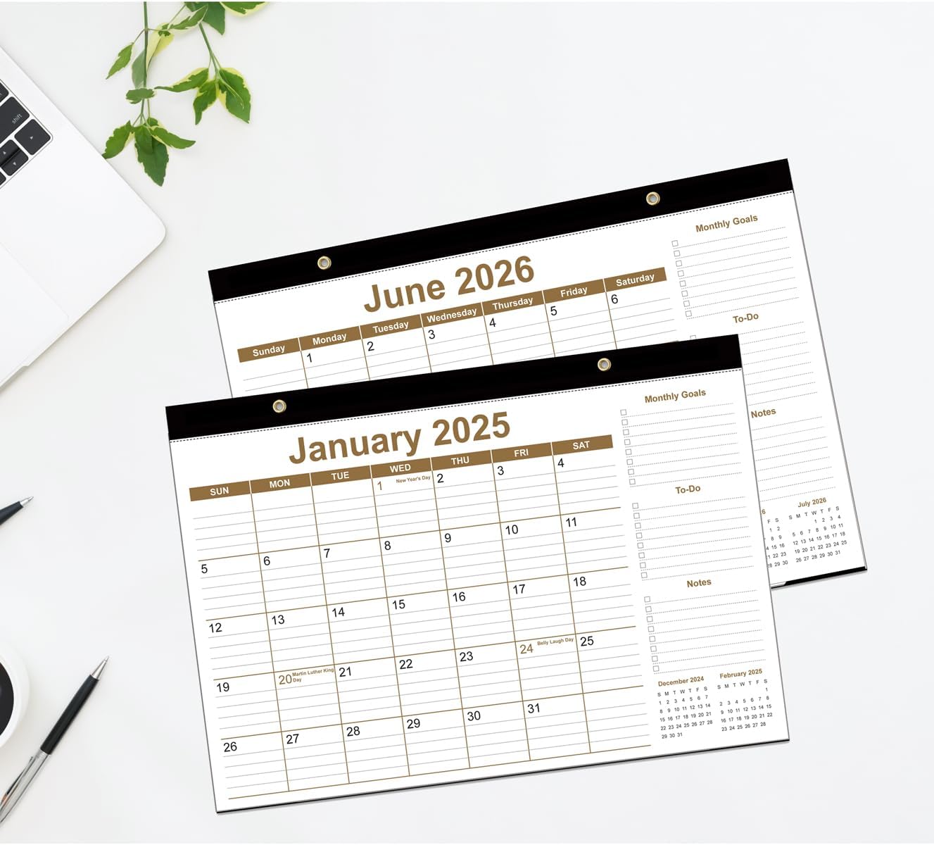 Desk Calendar 2025-2026 - 18 Months Calendar from January 2025 to June 2026, Desk Calendar 2025 with Thick Paper, 12" x 17", Brown