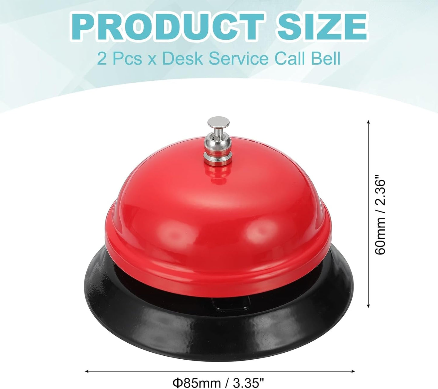 uxcell 2Pcs Desk Service Call Bell, 3.35 Inch Metal Dinner Service Bell Ring for Hotel Restaurant Reception Area and Wedding Party Events, Red