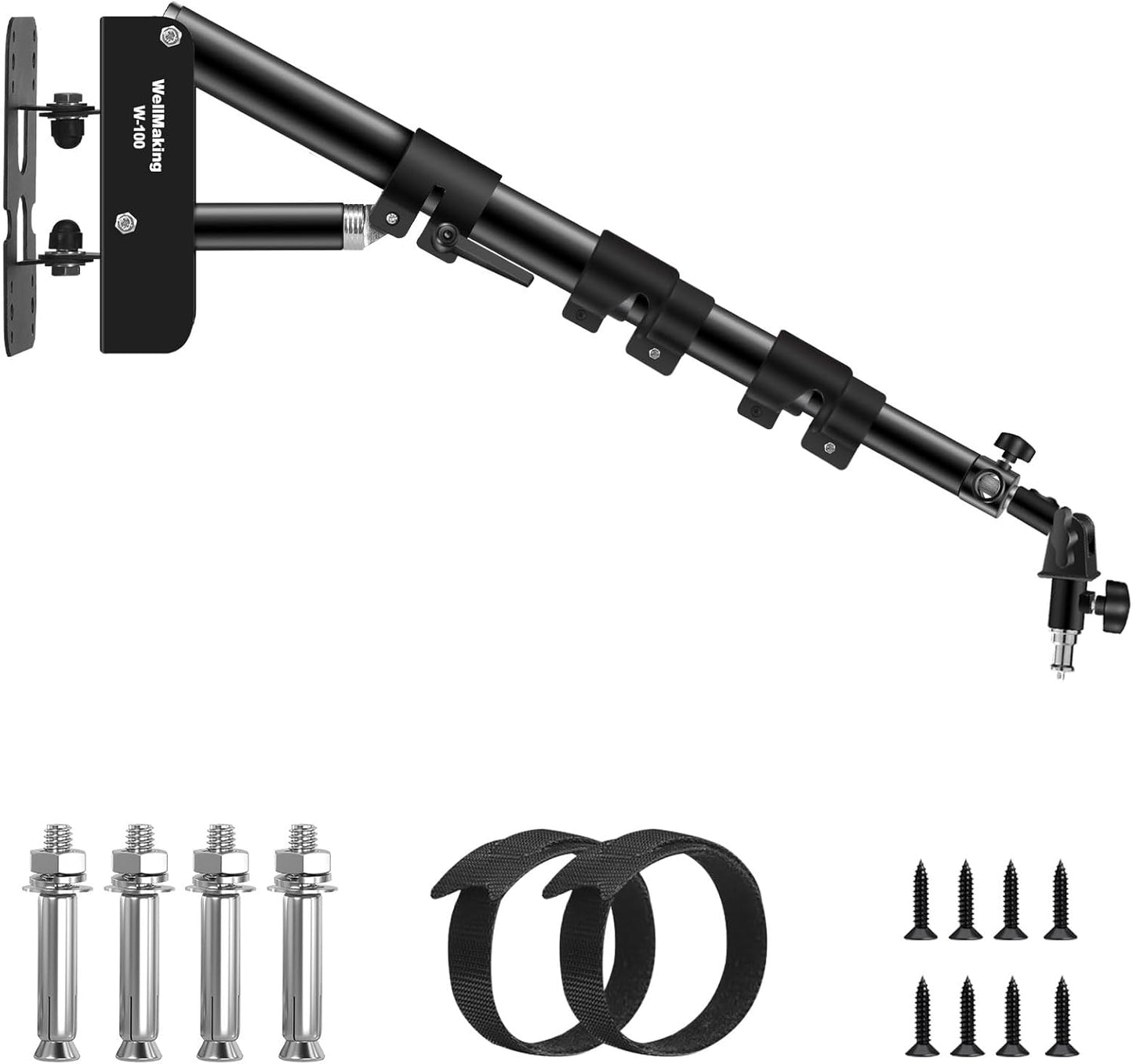 Wellmaking Wall Mount Triangle Boom Arm 39.37inch/100cm, Ring Light Mount Support 180°Flexible Rotation Comes with Tilt Swivel Mount for Studio Video Light, Monolight, Photography, Softbox, Reflector