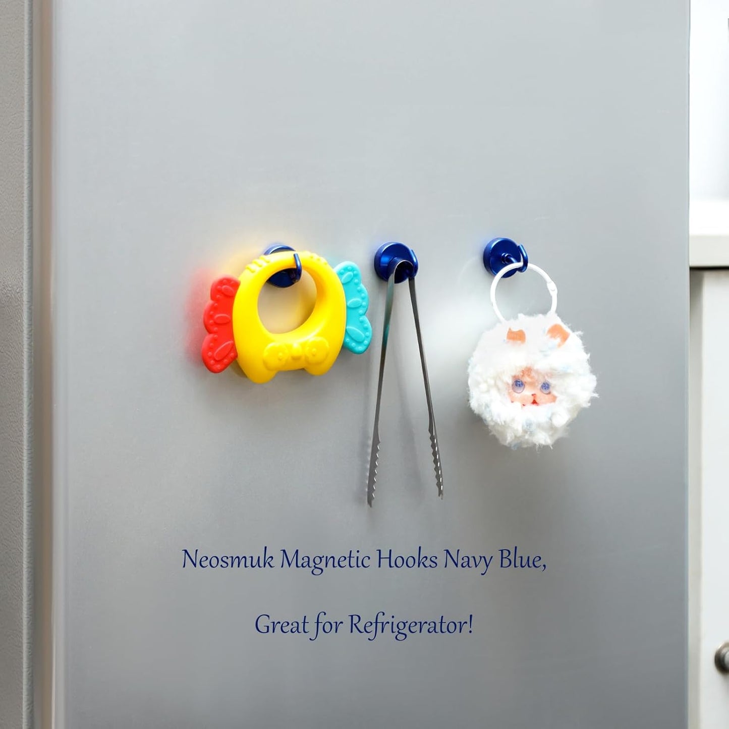 Neosmuk Magnetic Hooks Heavy Duty,Strong Magnet with Hook for Fridge, Super Neodymium Extra Strength Industrial Hooks for Hanging, Magnetic Hanger for Toolbox, Cruise, Grill(Navyblue,4 Pack)
