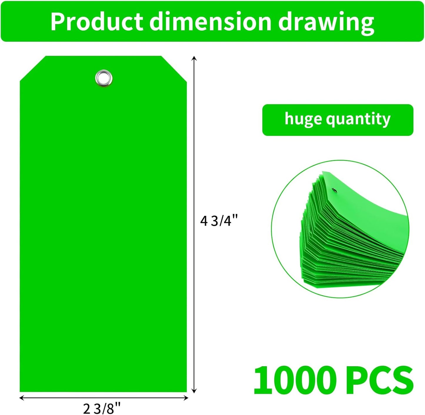 XUWAIDSGN 1000 Pieces 4 3/4" x 2 3/8" Green Plastic Shipping Tags, Waterproof, Writable, Reinforced Hole, Luggage Tags for Equipment, Car Parts