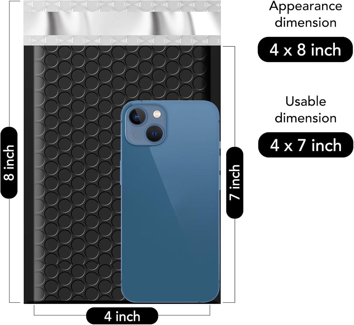 Fuxury Bubble Mailers 4x8" 800Pcs Bulk, Waterproof Padded Envelopes Usable Size 4x7", Cushioning Small Mailing Envelopes,Padded Mailers for Mailing Jewelry Makeup Small Business, #000 Black