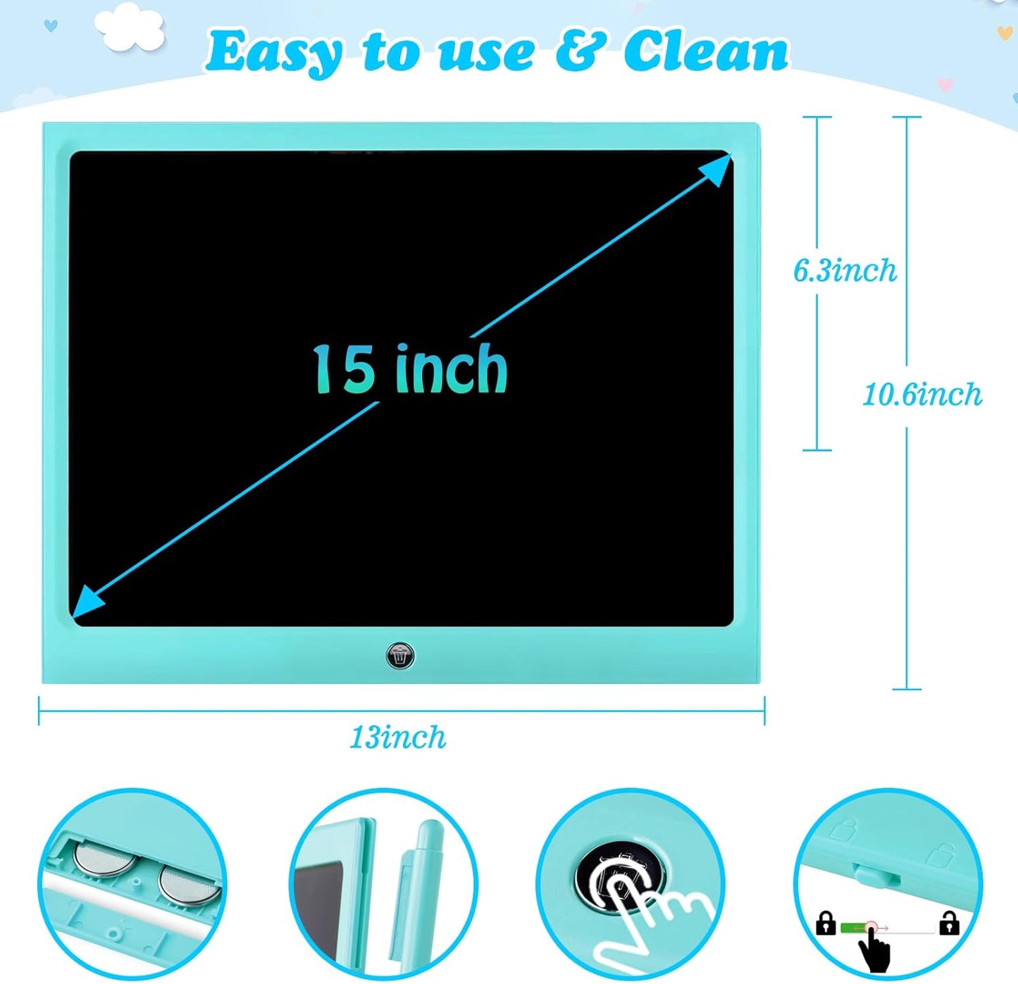 LCD Writing Tablet Kids Toys -15 Inch Toddler Toys Learning Drawing Pad Toys for 3 4 5 6 7 8 Years Boys Girls Birthday Christmas Easter Thanksgiving Gift Creative Doodle Board