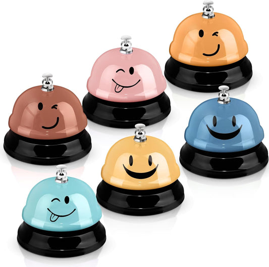 Tudomro 6 Pcs Call Service Dinner Bell for Desk Classroom Metal Smile Face Bell 3 Inch Diameter Anti Rust for Hotel Restaurant Office School Kitchen Bar(Rustic Colors)