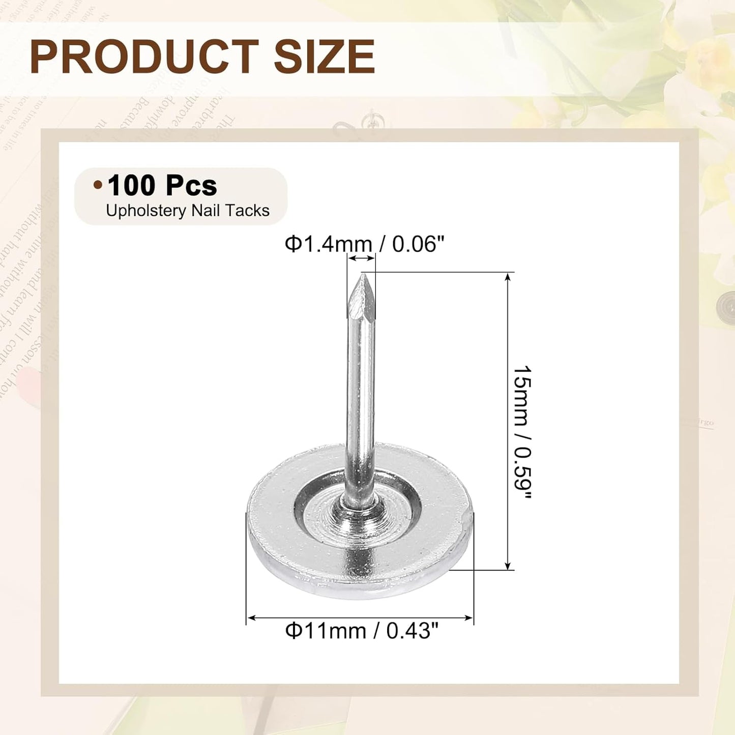 uxcell 100Pcs Upholstery Tacks, 11mmx15mm Flat Head Thumb Tack Decorative Furniture Nails Push Pins for Furniture Sofa Headboards, White