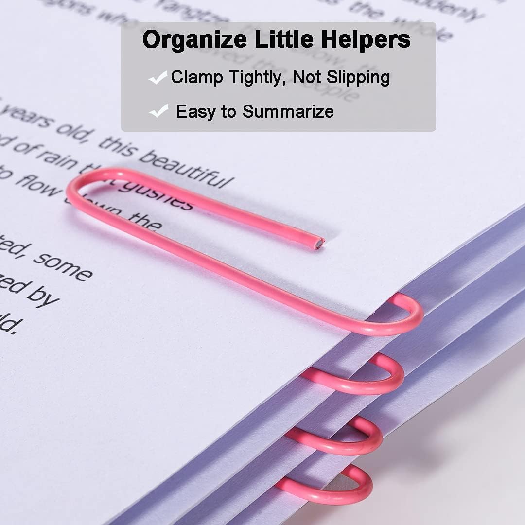 Vinaco Paper Clips Pink, 400PCS Medium and Jumbo Paper Clips (1.3 inch & 2.0 inch), Durable & Rustproof, Coated Paper Clip Great for Office School and Personal Use(Pink)