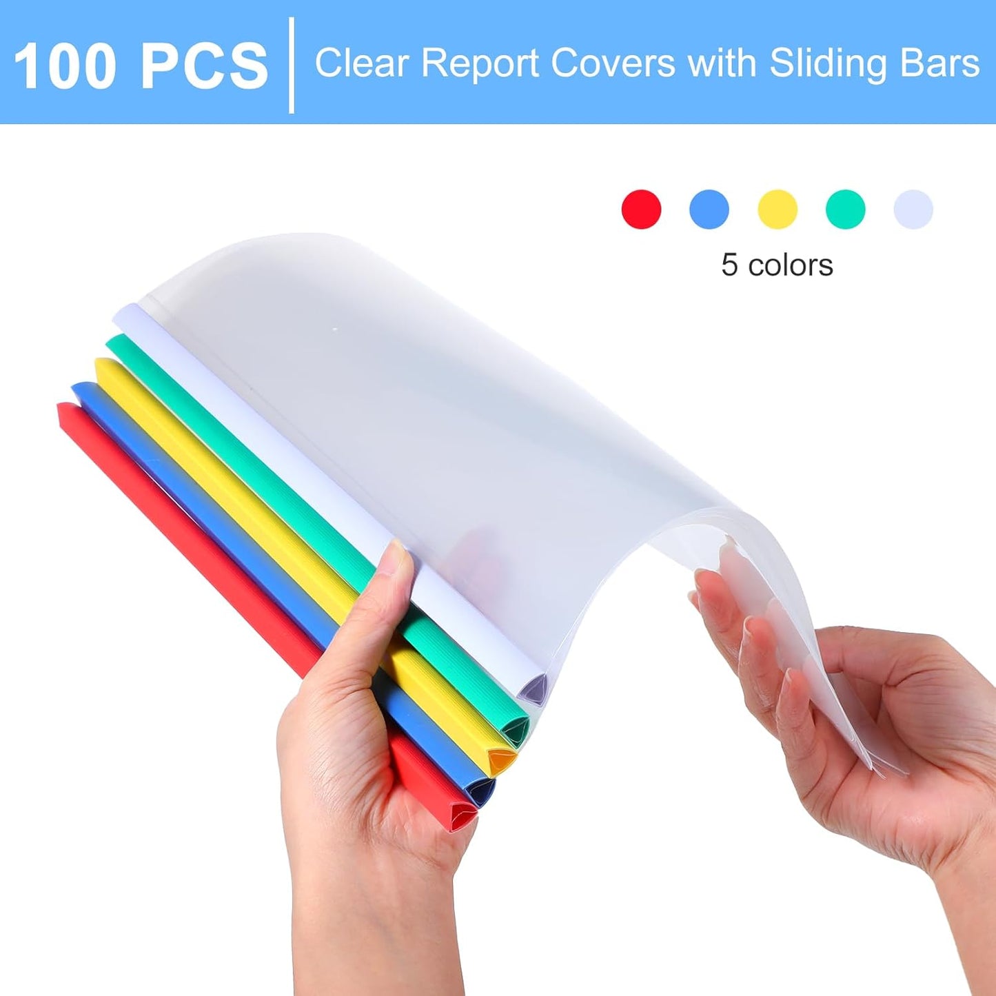 100 Pcs Clear Report Cover with Sliding Bar 30 Sheet Capacity Presentation Binder Transparent Resume Folder Plastic Folder for File Report School Office (8.8 X 12.4 Inch)