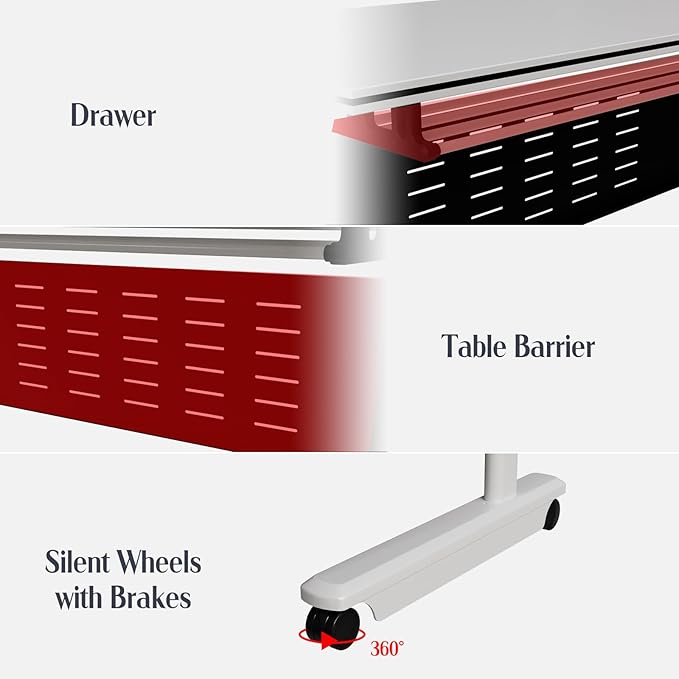 2Pack Conference Room Table, Folding Conference Table for Office Classroom, Mobile Training Tables with Casters Silent Wheels, Large Rectangular Convertible Modular Seminar Tables (L63in)