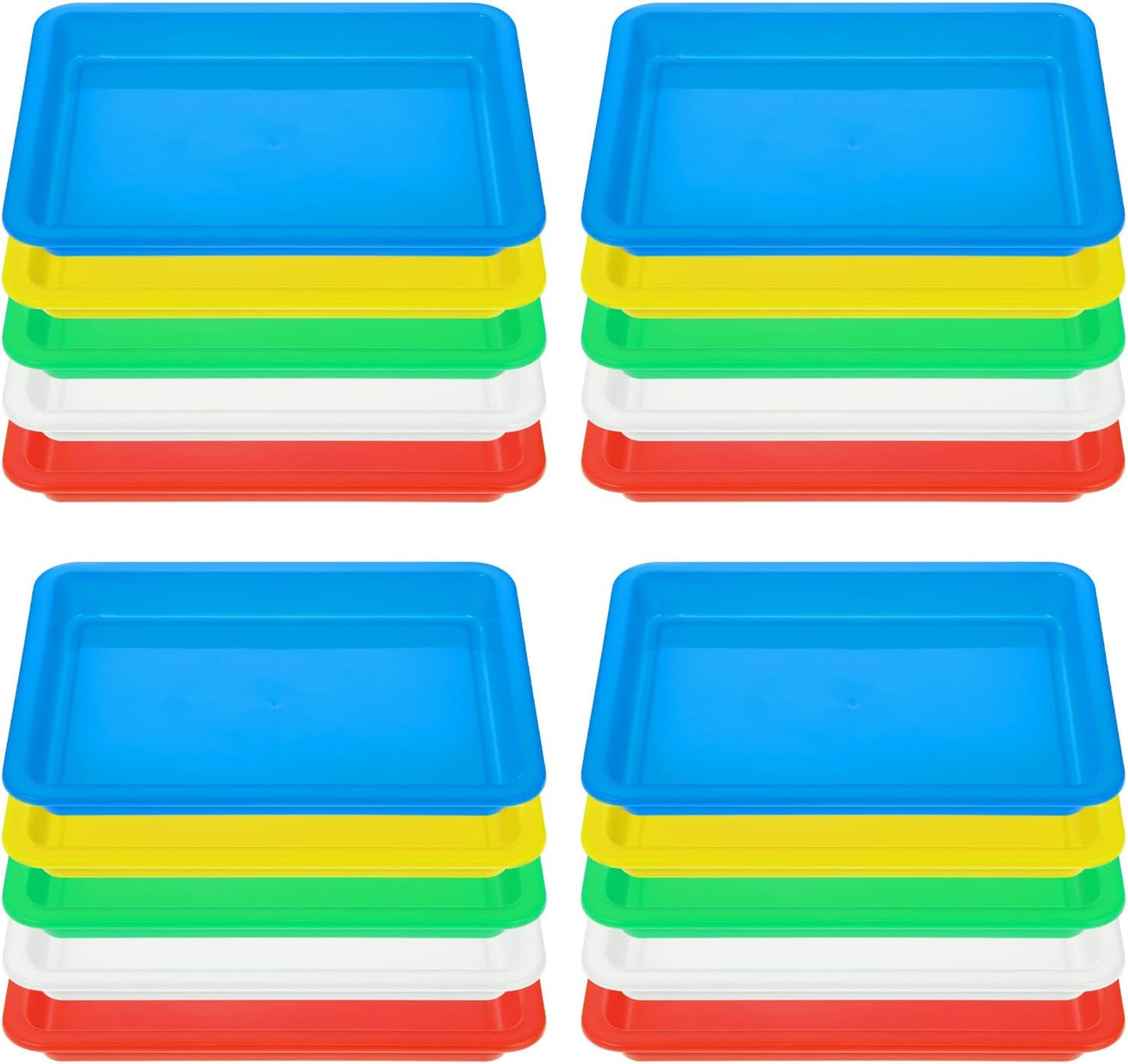 20 Pack Plastic Art Trays, 5 Colors Activity Crafts Tray Serving Tray Organizer Tray for School Classroom DIY Projects, Painting, Jewelry, Beads, Home Organizing Supply（13.4 * 10 * 1 inches）