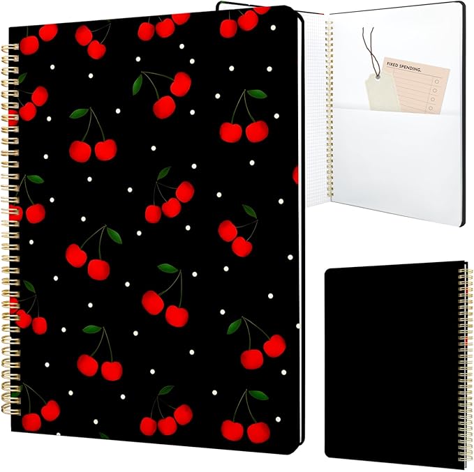 Cute Spiral Notebook journal A4 Aesthetic Pretty Design for Women Girls Kawaii with Pocket, 8.5 x 11 inch, Graph, Cherry