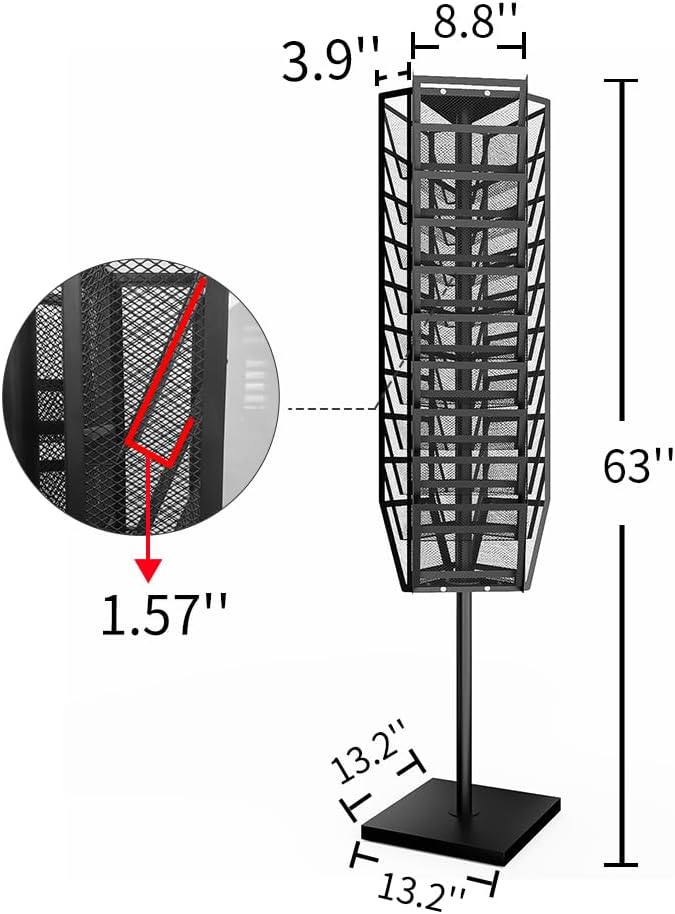 Rotating Mesh Magazine Rack,Brochure Display Stand With 30 Pockets,Commercial and Public Place Literature Rack