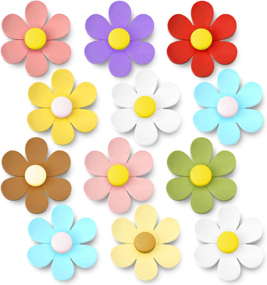 Qualsen Medium Flower Magnets for Whiteboard & Fridge – 12 Pcs Cute 3D Decorative Refrigerator Magnets for Locker, Kitchen, Office （26mm）