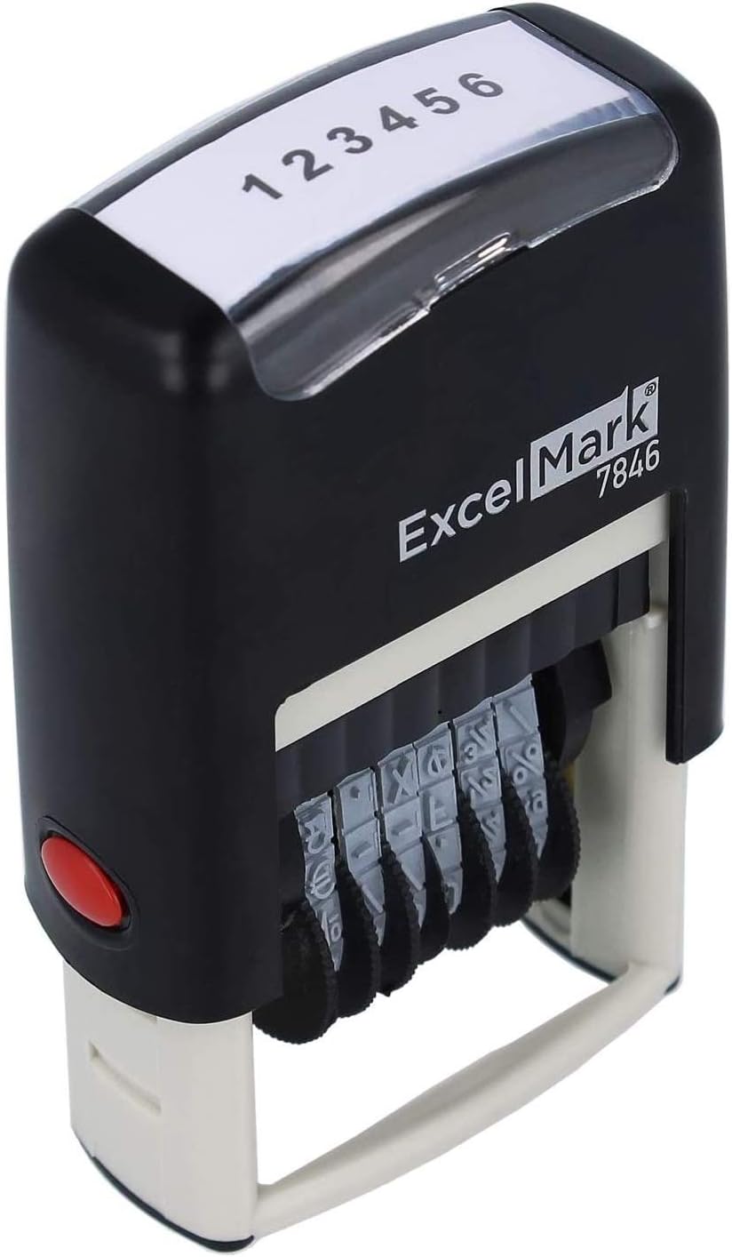 ExcelMark Number Stamp, Self Inking, Red Numbering Stamp, 6 Digit