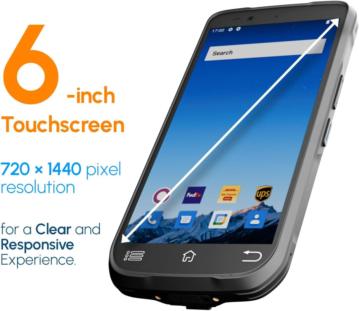 Rayoungtek Rugged Android Barcode Scanner Handheld Mobile Computer 1D 2D QR Code NFC Reader IP66 4G WiFi 6.0" Touch Screen for Inventory Retail Logistics