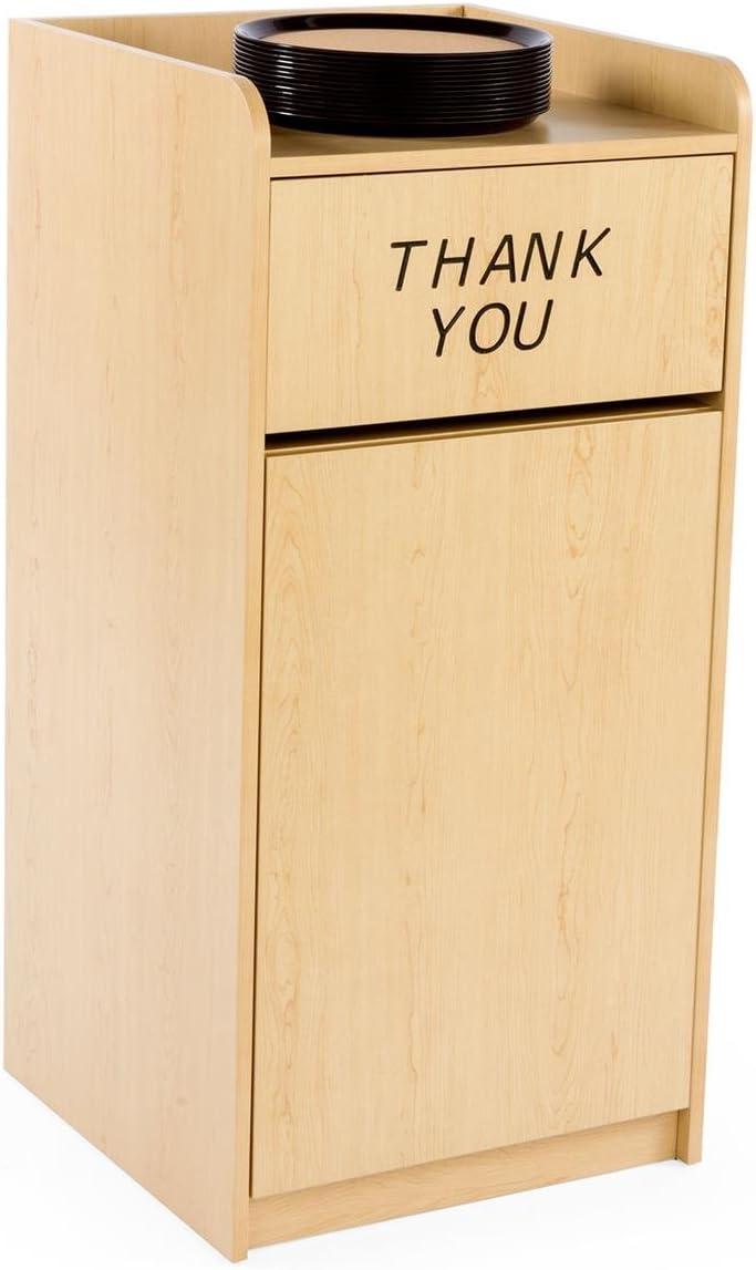 Restaurant Trash Can, Hinged Door, 36 Gallon, Tray Holder,"Thank You" Message (Melamine)