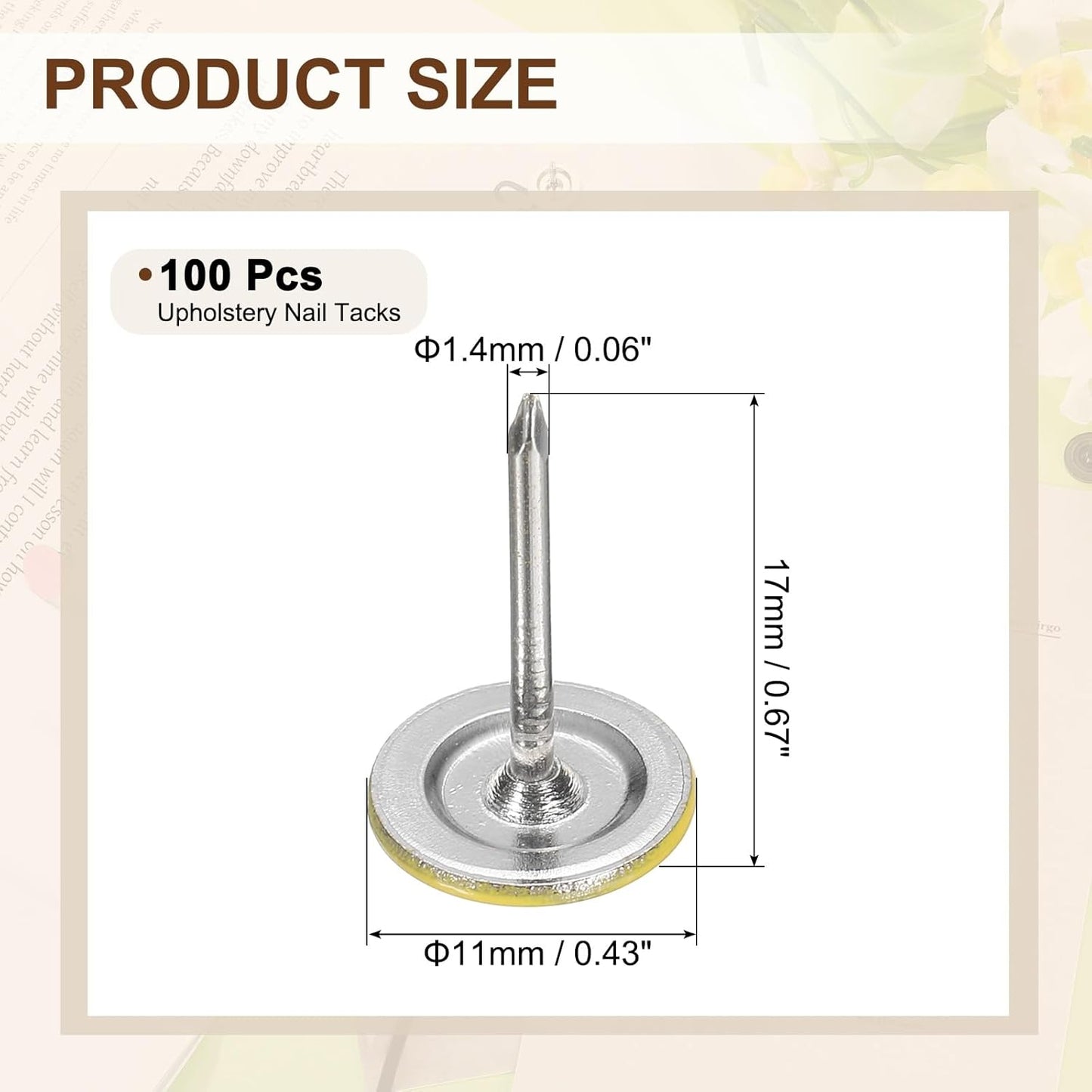 uxcell 100Pcs Upholstery Tacks, 11mmx17mm Flat Head Thumb Tack Decorative Furniture Nails Push Pins for Furniture Sofa Headboards, Yellow