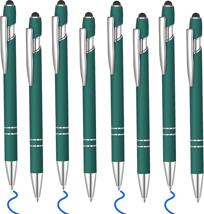 8 Pcs Blue Ink Ballpoint Pen with Stylus Tip 2 in 1 Stylus Ballpoint Pen Metal Pens Stylus Pen for Touch Screens School Office Coworkers (Dark Green)