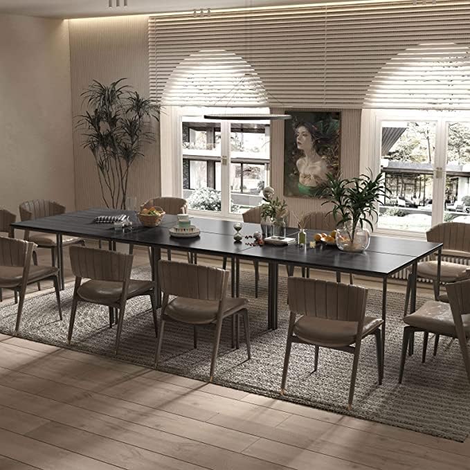 Bonzy Home Conference Tables 14ft Meeting Room Study Writing Printer Table Office Computer Desk for 16 People Save Space Design Modern 6PCS (165.3"x47.2"x29.5", Black)