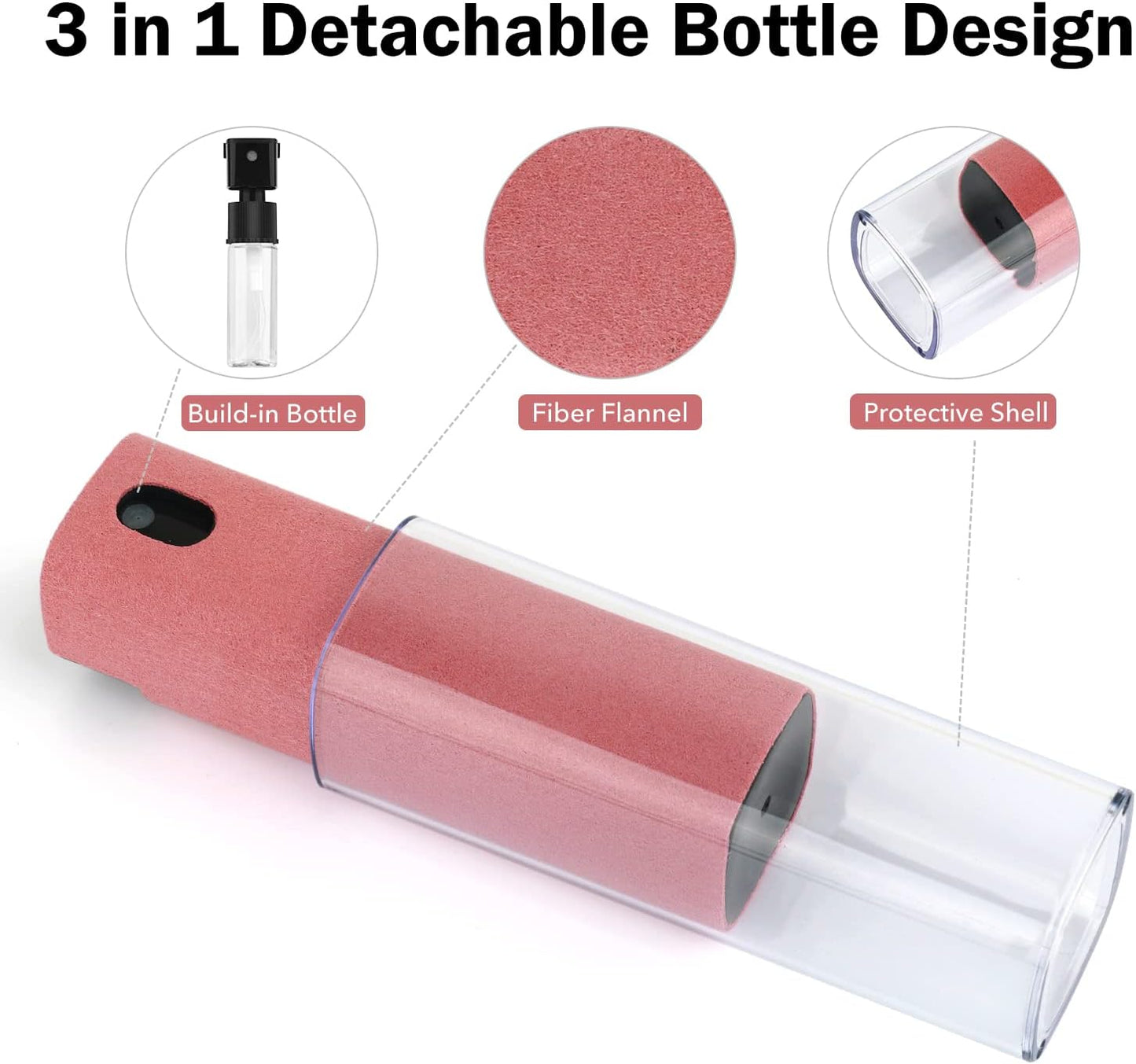 3 Pcs Fingerprint Proof Screen Cleaner, 3 in 1Touchscreen Mist Cleaner Spray Wipe Screen Cleaner Soft Fiber Flannel, Safe for All Phones Glasses Tablet Laptop TV Watch Screens (Pink)