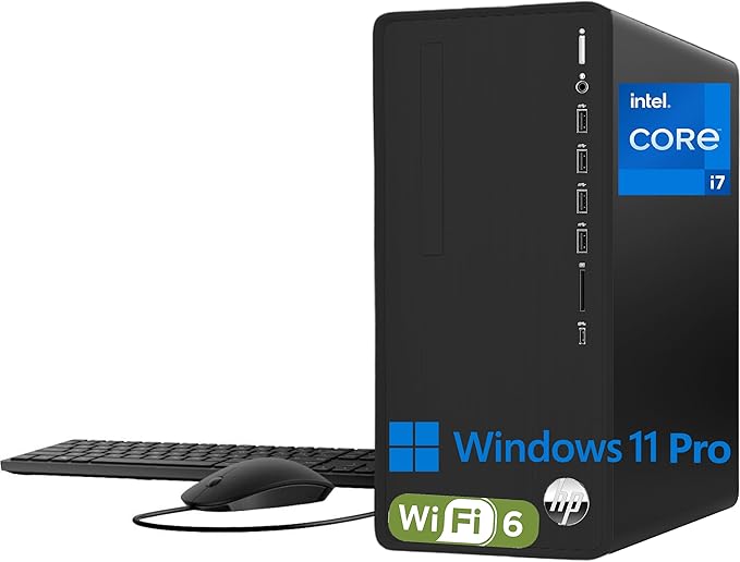 HP Pavilion Tower Desktop Computer, Intel 8-Core i7-10700F up to 4.8GHz, 16GB DDR4 RAM, 1TB PCIe SSD, GeForce GT 610 2GB, WiFi 6, Bluetooth, RJ-45, Type-C, KB & Mouse, Black, Windows 11 Pro, Tichang