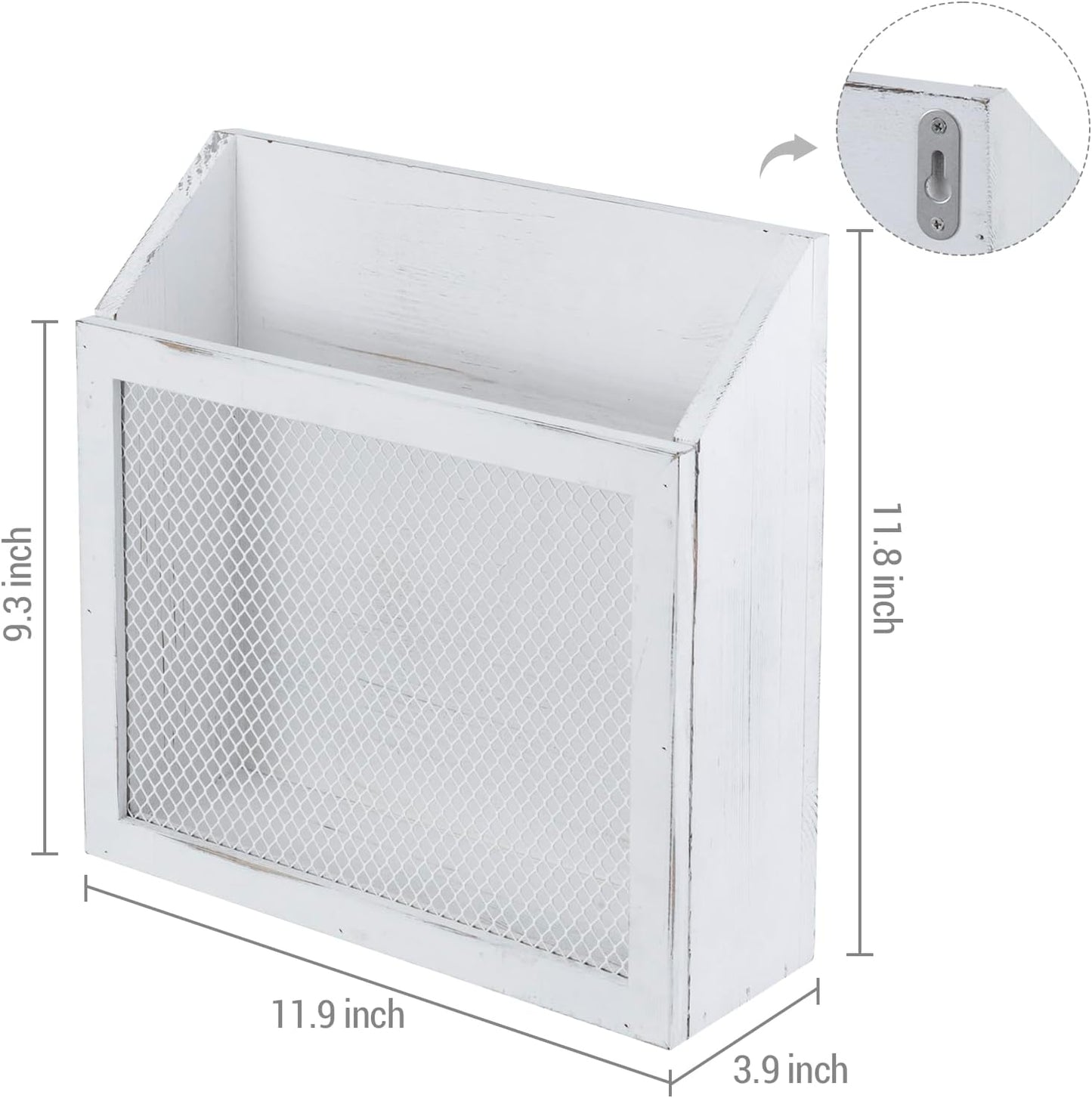 MyGift Rustic Magazine Holder Vintage White Wood and Chicken Wire Design Wall Mounted/Tabletop Mail Sorter, Farmhouse Home, Bathroom, Office Magazine Rack