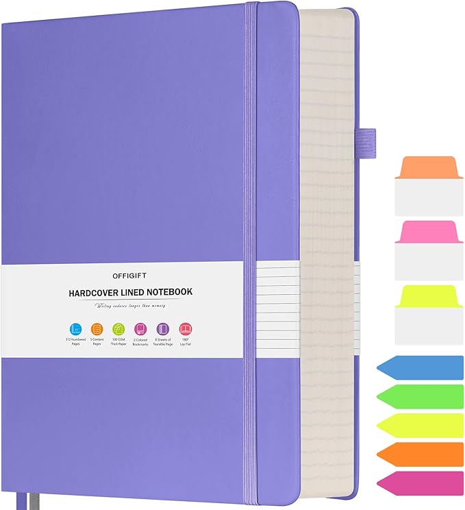 Lined Notebook Journal for Women Men, Large B5 College Ruled Notebook, 312 Numbered Pages Notebooks for Work, 100gsm Paper Daily Journal, Hardcover Vegan Leather Journals for Writing Office, Purple