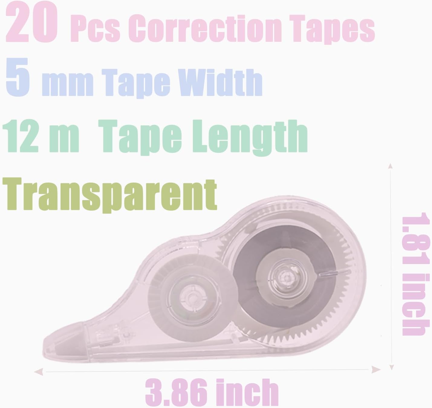 20 Pcs 39.4 Ft Clear Correction Tape, White Wrong Out Tape Roller Bulk for Noting, Teacher Supplies, School, Office