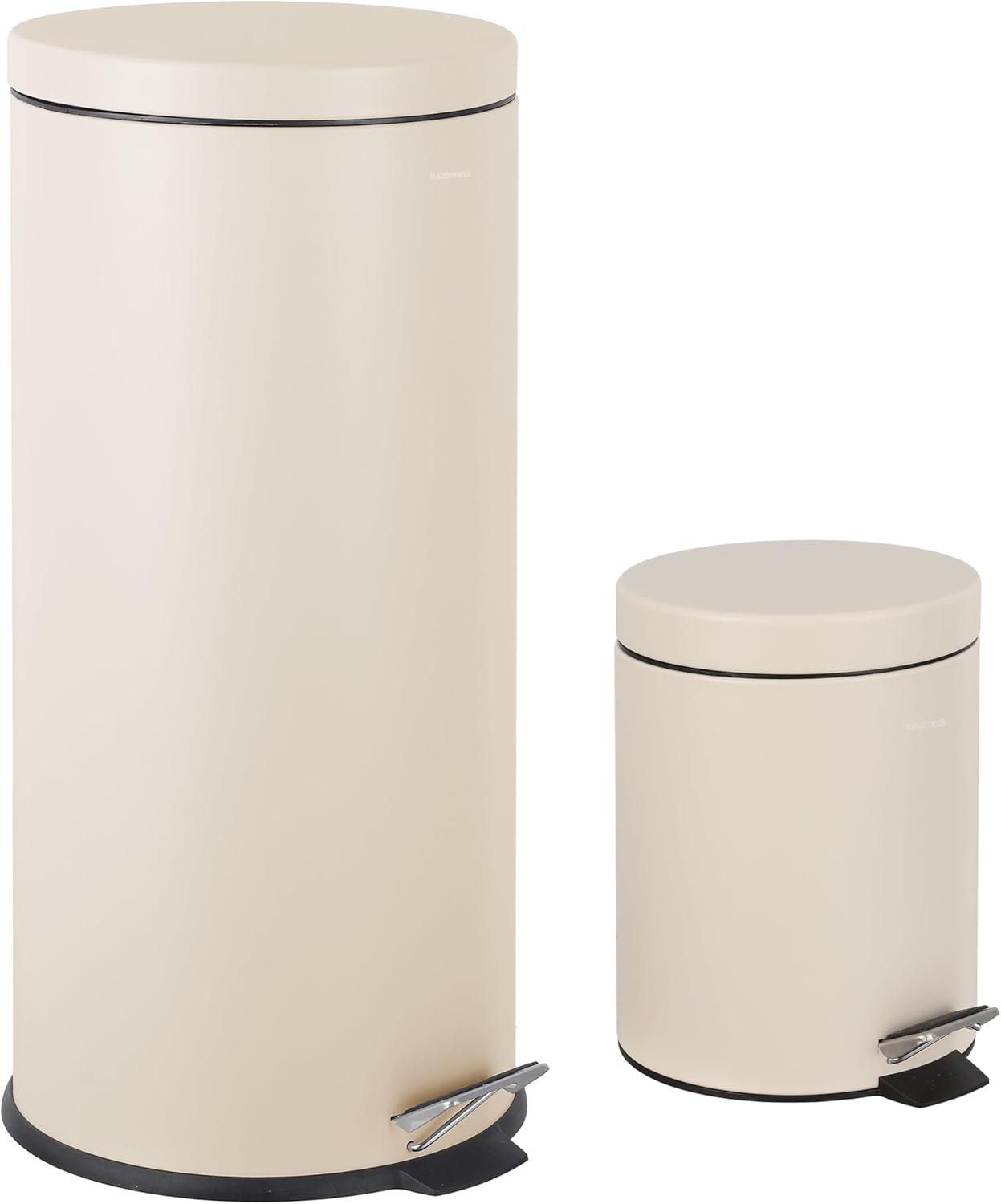 happimess HPM1000E Oscar 8-Gallon Step-Open Trash Can with Free Mini Trash Can, Modern, Fingerprint Proof for Home, Kitchen, Office, Large:7.9 Gallon Small:1.3 Gallon, Limestone Beige