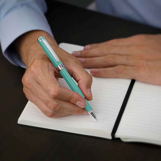 Scriveiner Mint Green Rollerball Pen - Stunning Luxury Pen With Chrome Finish, Schmidt Ink Refill, Best Roller Ball Gift Set for Men & Women, Professional, Executive Office, Nice Pens