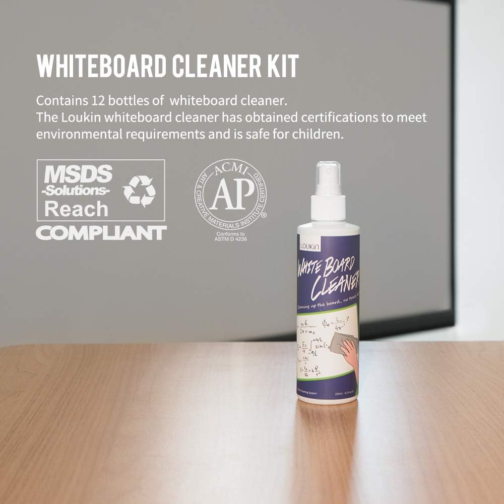 loukin Non-Toxic Whiteboard Cleaner, 8.5 fl oz Dry Erase Board Cleaner, White board Cleaning Spray, Removes Stubborn Marks from Whiteboards, Chalkboard (12-Pack)