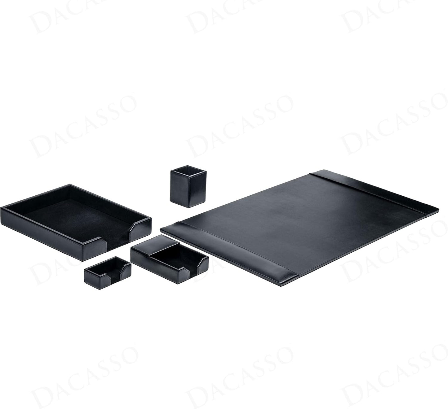 Dacasso Bonded Set Luxury Leather Desk Pad & Desk Organization Essentials, 5 Piece, Black