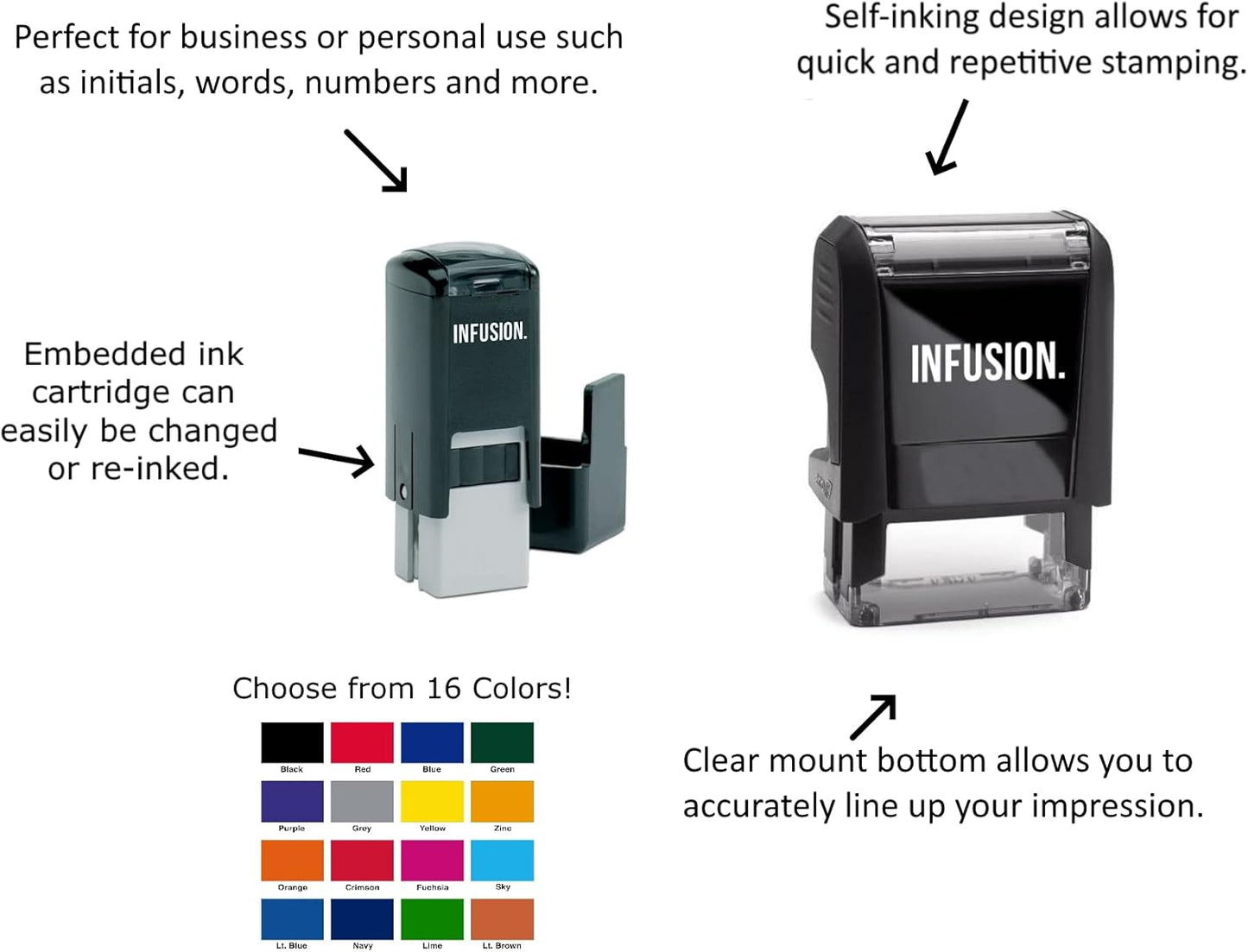 Infusion Self-Inking Custom Rubber Stamp (Personal or Business Use) - Choose from 16 Colors (1/2" x 1-1/2")