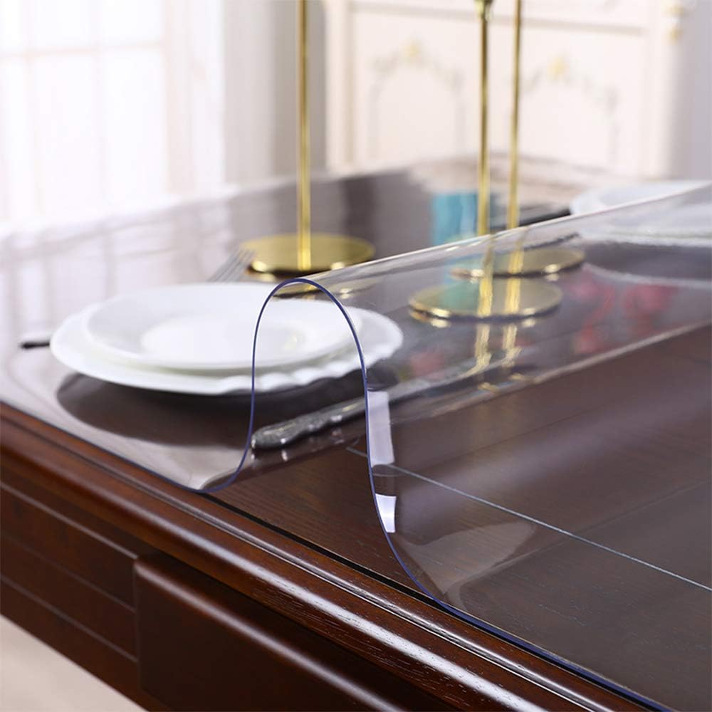 Clear Wood Furniture Protector - 1.5mm Thick Transparent PVC Table Cover Protector - 18x60 Inch Waterproof Plastic Rectangle Vinyl Desk & Countertop Cover