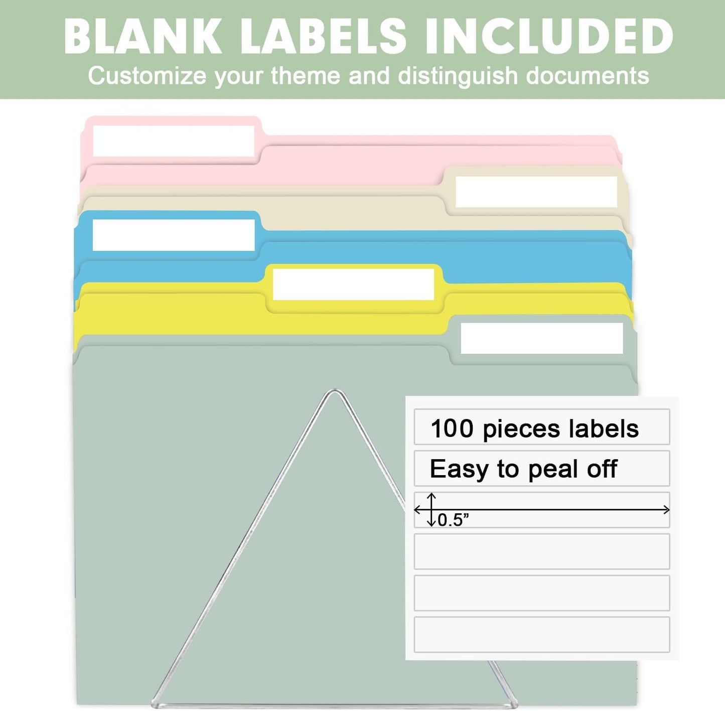 File Folder, RAZCC 100 Pack Colored File Folders, 1/3 Cut Tab File Folder Letter Size, Filing Folders with Tabs for Office School Business Use, Assorted 10 Colors