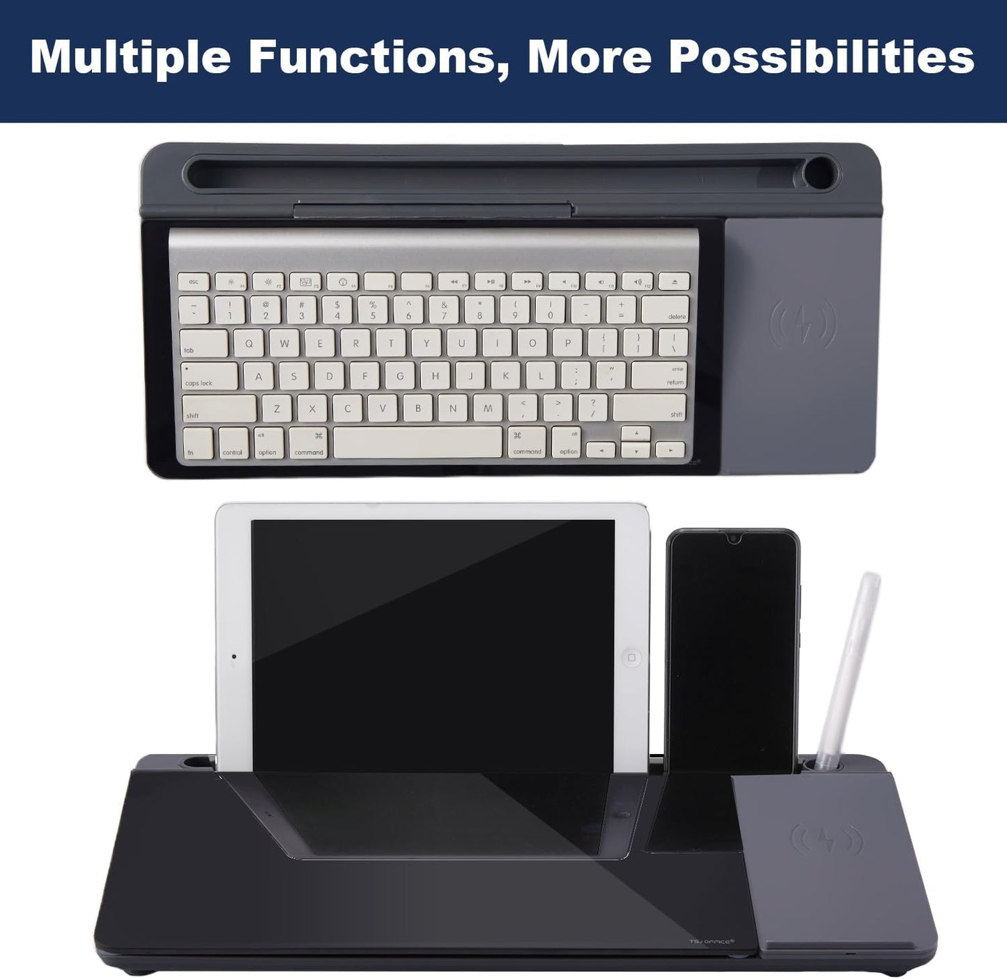 Small Glass Desktop Whiteboard Dry-Erase-Board - Computer Keyboard Stand with Wireless Charger White Board Surface Pad with Drawer, Desk Organizers with Accessories for Office, Home, School Supplies