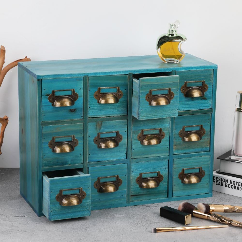 Apothecary Drawers Apothecary Cabinet with Drawers Card Catalog Cabinet Wooden Card Catalog Wooden Storage Box for Desktop Organizer (Blue12)