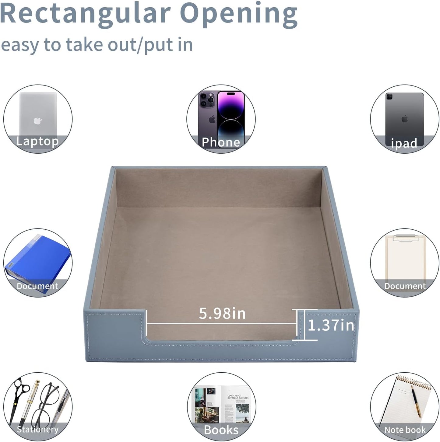 Leather Letter Tray, Office Supplies Desk Organizer for Mail Paper Files Magazines Jewelry Cosmetics,Luxury Letter Holder&Multipurpos Stackable Storage Box Office Desktop,Grey