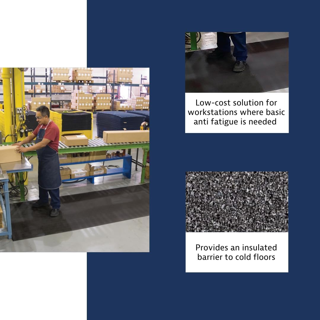 Notrax 411 Sof-Tred™ 3' x 12' x 3/8" Anti Fatigue Mat, Enhanced Slip Resistance with Beveled Edges and Pebbled Surface, Ideal for Industrial and Commercial Workplaces, Black, 411S3312BL