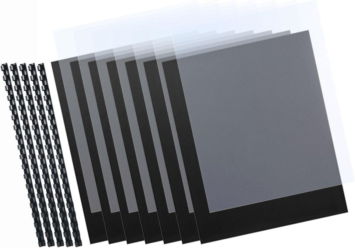 HOUYEE 180 Pack Binding Covers Set: 60 Pcs 3/8 Inch Black Binding Combs, 8.5x11 Inches, 60 Pcs 10 Mil Clear Binding Covers, 60 Pcs 12Mil Black Sand Texture, Letter Size
