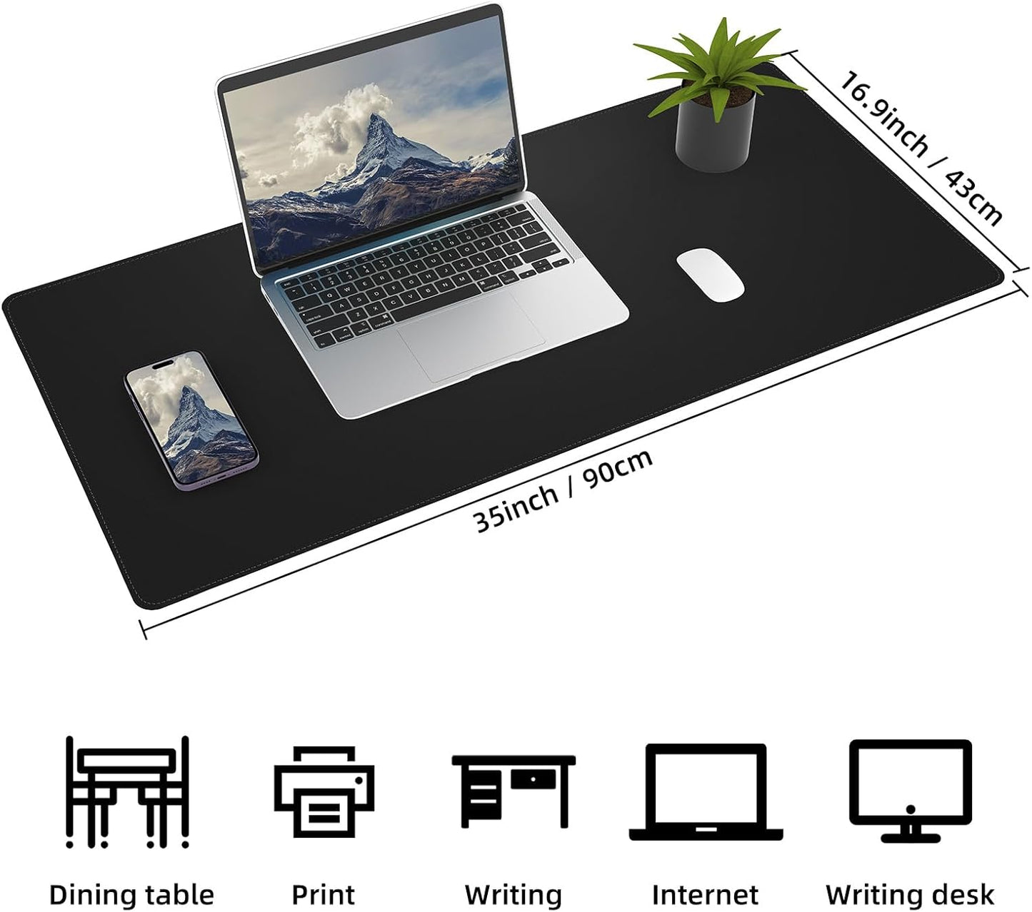 Leather Desk Pad Protector, Office Desk Mat, Large Mouse Pad,Cork Desk Mat, Laptop Desk Pad, Waterproof Desk Writing Pad for Office and Home (35in*17in, Black)