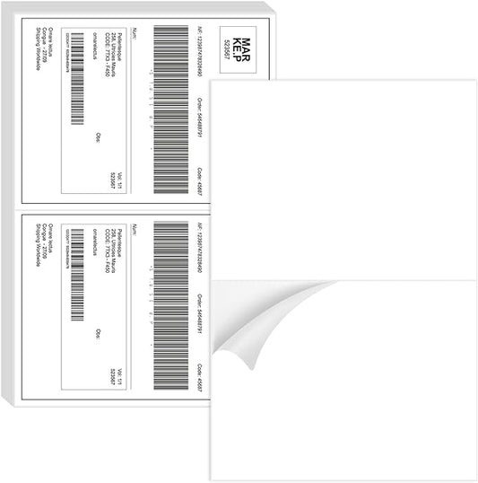 Half Sheet Shipping Labels - 1000 Counts, 8.5” x 5.5” Self Adhesive Shipping Label White Internet Mailing Labels 2 Per Page, Laser & Inkjet Printer Compatible [500 Sheets 8.5” x 11”]