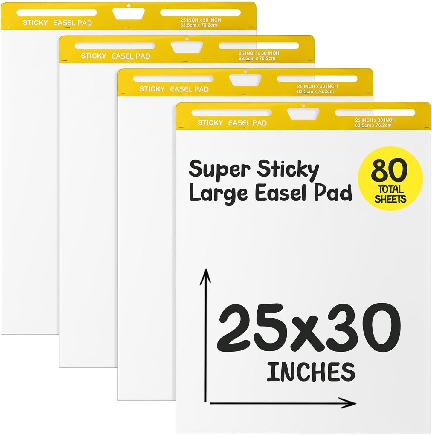 ReliThick 4 Pack Sticky Easel Pad, 25 x 30 In, White, 20 Sheets/Pad, Flip Chart Paper for Teachers, Large Sticky Chart Paper for Wall, Self Stick Easel Pad for Office School Classroom