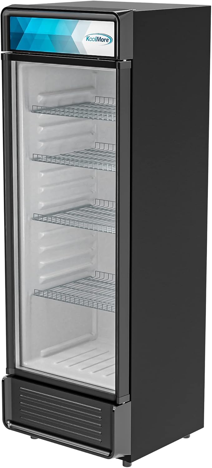 KoolMore Commercial One Glass Door Display Upright Beverage Refrigerator Cooler Merchandiser - 12 Cu. Ft [Black] (MDR-1GD-12C)