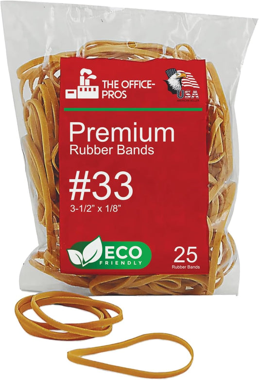 Rubber Bands, Eco Friendly Packaging, Size #33, Natural Crepe, Made in USA, Rubber Band Measurements: 3-1/2" x 1/8'' - 25 Bands