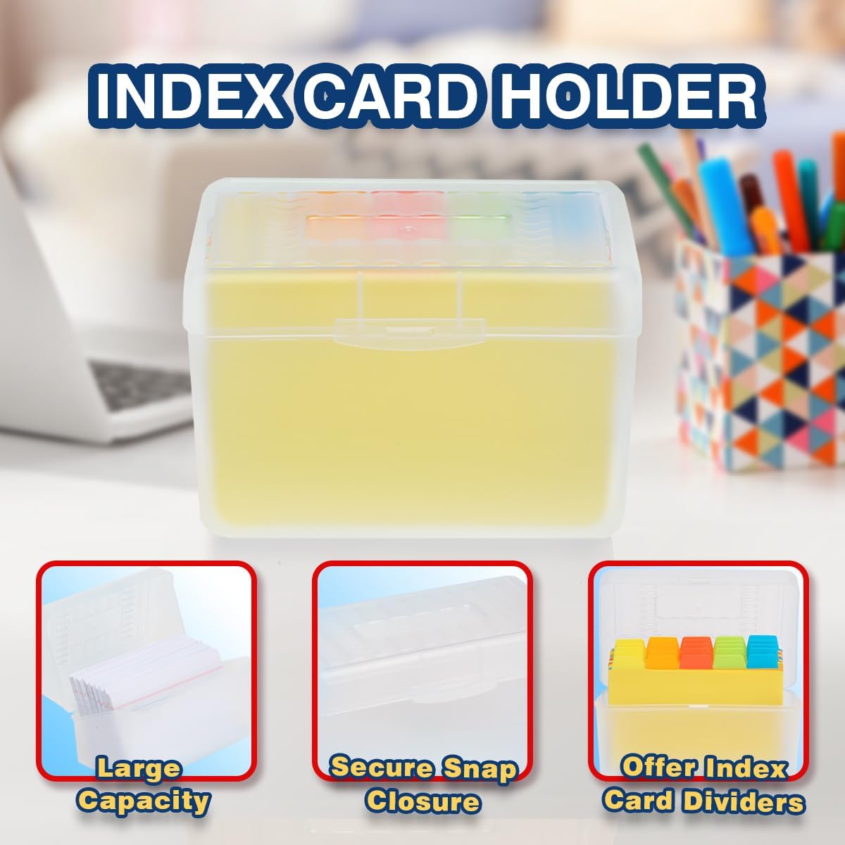 H4D Index Card Holder 4x6 Inches with 25 Plastic Dividers, Clear