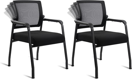 Desk Chair No Wheels with Adjustable Mesh Backrest, Arm Chair with Ergonomic Lumbar Support and Thickened Seats Cushion, Waiting Room Chairs for Office School Church Guest Reception, 2PACK