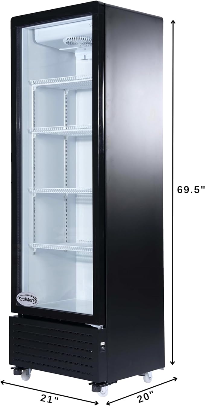 KoolMore KM-MDR-1GD-10C 23 in. One Glass Door Commercial Display Merchandiser Refrigerator Cooler in Black, ETL Listed, 10 cu. ft