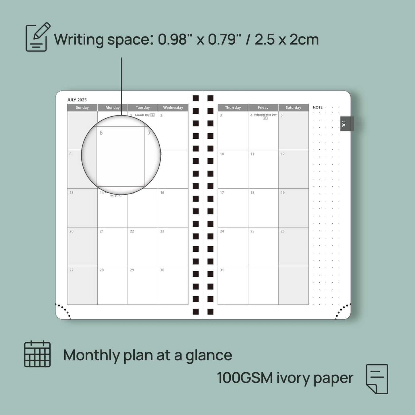 POPRUN Pocket Planner 2025-2026 (Spiral Hardcover - 4''x 6.25''), Daily Weekly and Monthly (July 2025 - June 2026) with Hourly Time Slots, for Purse, 100 GSM - Violet